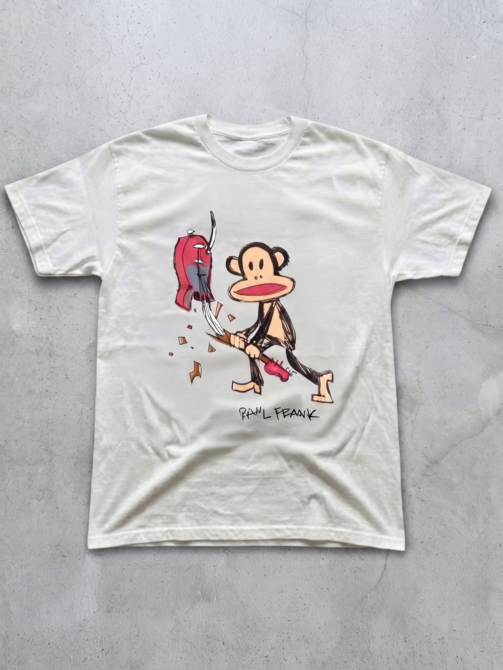 Y2K Monkey Smashing Guitar Graphic White Tee - Gildan Cotton T-Shirt